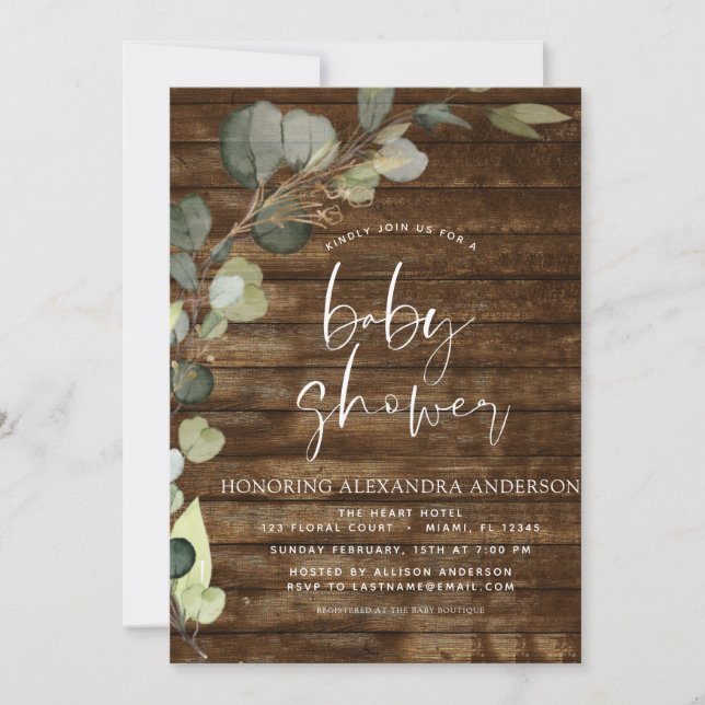 Baby Shower Greenery Eucalyptus Rustic Invitation (Front)