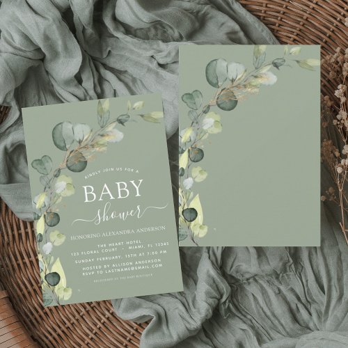 Baby Shower Greenery Eucalyptus Succulent Elegant  Invitation