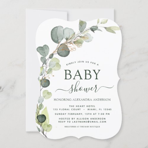 Baby Shower Greenery Eucalyptus Succulent Elegant Invitation