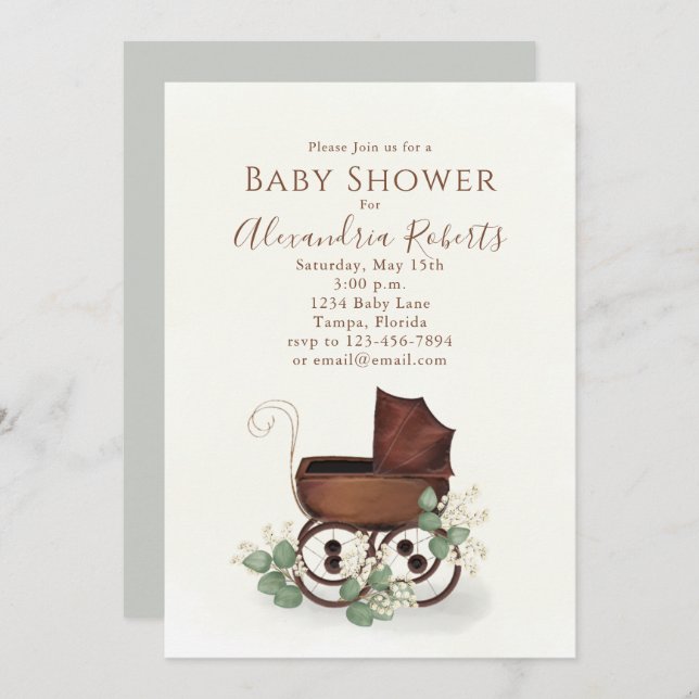Baby Shower Greenery Modern Watercolor Eucalyptus Invitation (Front/Back)