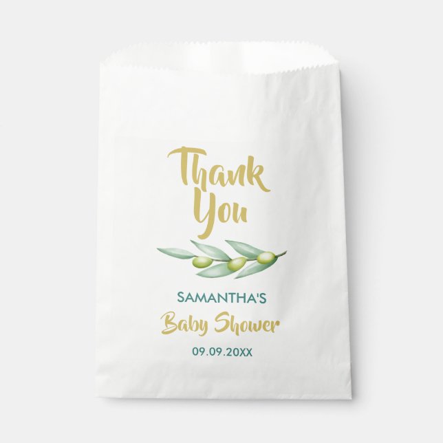 Baby Shower Greenery Olive Branch Elegant Favor Bag (Front)