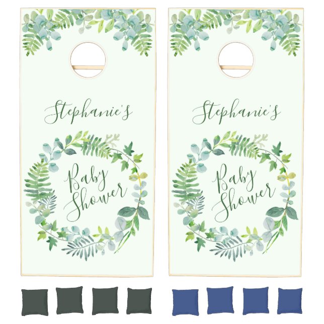 Baby Shower Greenery Wreath Personalized Cornhole Set (Set)
