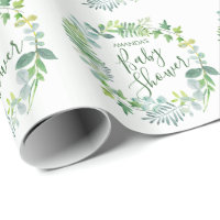 Baby Shower Greenery Wreath Personalized Name Wrapping Paper