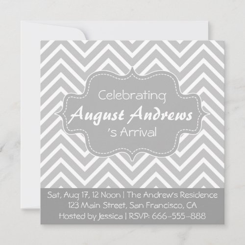 Baby Shower: Grey and White Chevron Pattern Personalized Invites