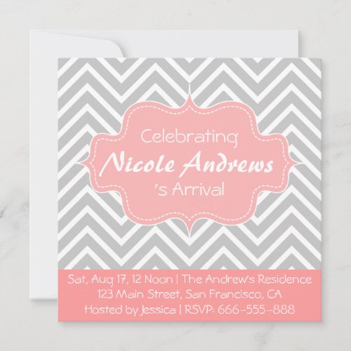 Baby Shower: Grey and White Chevron Pattern Invitations