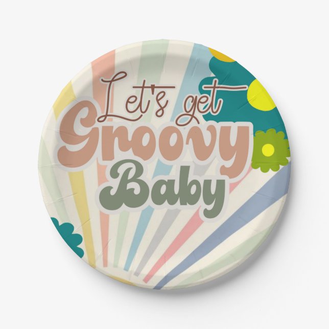BABY SHOWER, GROOVY BABY,  INVITATION PAPER PLATES (Front)