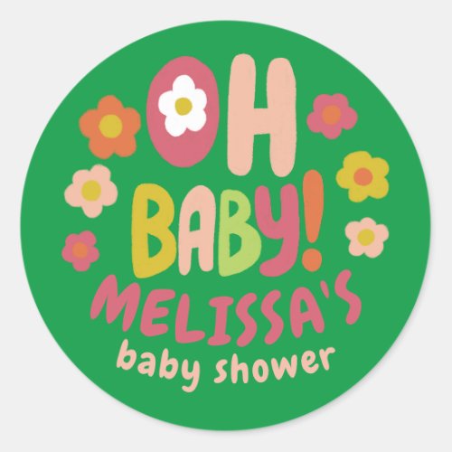 BABY SHOWER Groovy Daisies COLORFUL CUSTOM  Classic Round Sticker