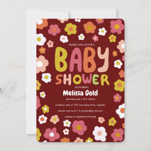 BABY SHOWER Groovy Daisies Floral CUSTOM Invitation