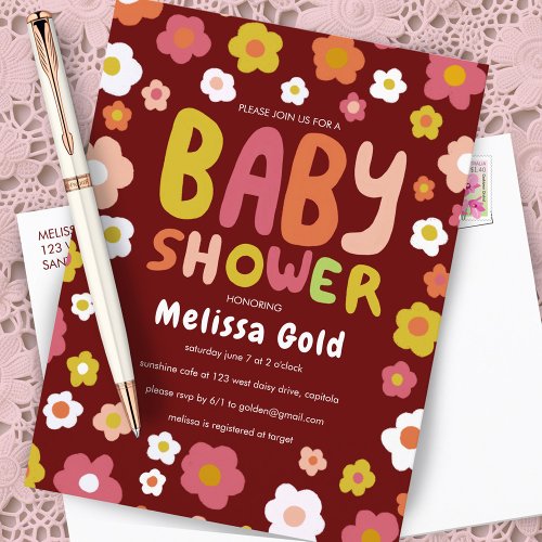 BABY SHOWER Groovy Daisies Floral CUSTOM Invitation Postcard