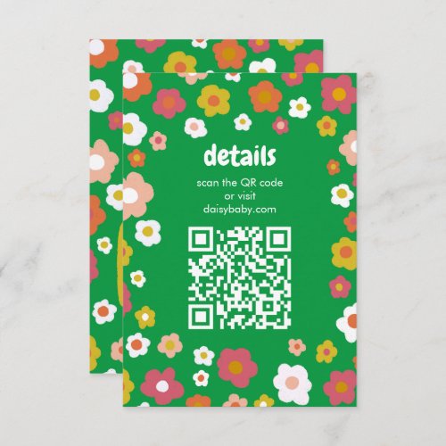 BABY SHOWER Groovy Daisies Floral CUSTOM QR Code Enclosure Card