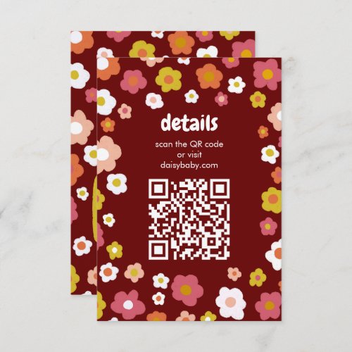 BABY SHOWER Groovy Daisies Floral CUSTOM QR Code Enclosure Card