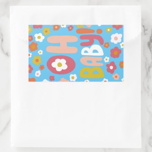 BABY SHOWER Groovy Daisies Floral CUSTOM Rectangular Sticker