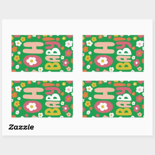 BABY SHOWER Groovy Daisies Floral CUSTOM Rectangular Sticker