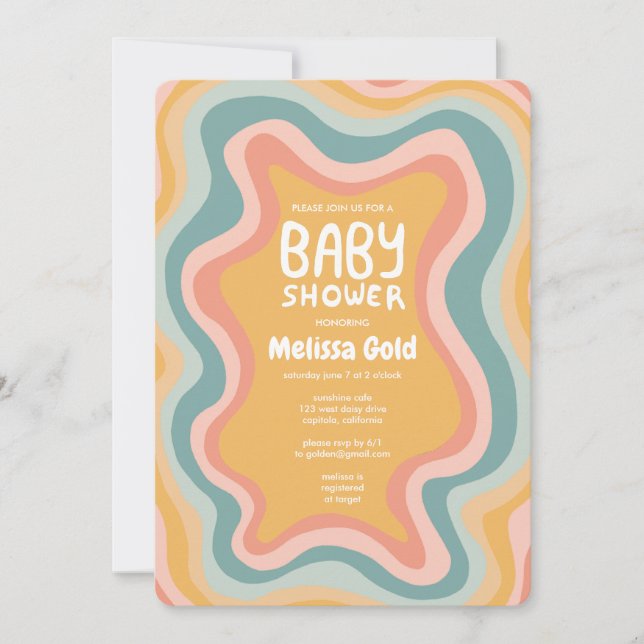 BABY SHOWER Groovy Pastel Curves CUSTOM Invitation (Front)