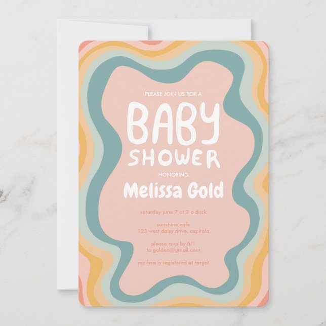 BABY SHOWER Groovy Pastel Curves CUSTOM Invitation (Front)