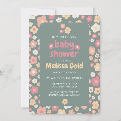 BABY SHOWER Groovy Sweet Daisy Floral CUSTOM Invitation