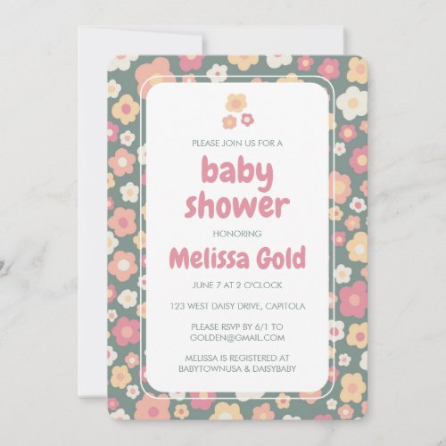 BABY SHOWER Groovy Sweet Daisy Floral CUSTOM Invitation