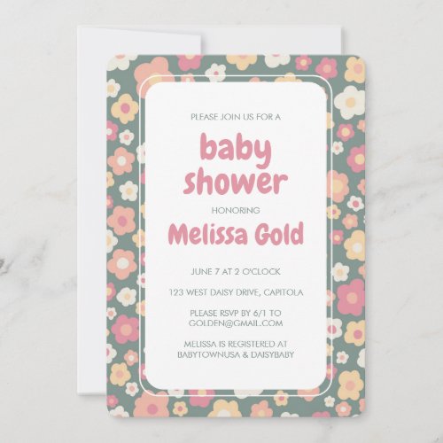 BABY SHOWER Groovy Sweet Daisy Floral CUSTOM Invitation