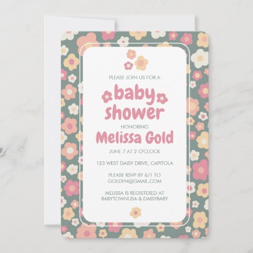 BABY SHOWER Groovy Sweet Daisy Floral CUSTOM Invitation