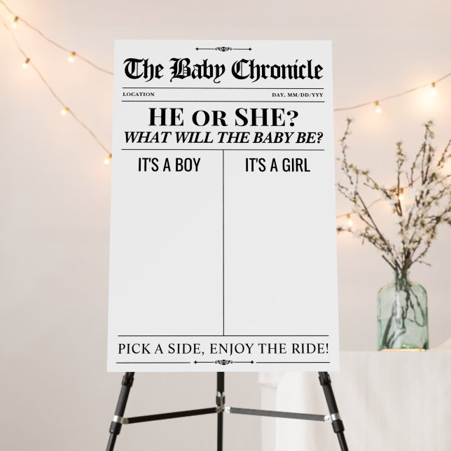 Baby Shower Guess Board, Fun Newspaper Style Game Foam Board (In Situ (Stand))