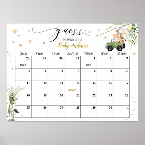 Baby Shower Guess Due Date Calendar Poster