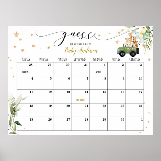 Free printable baby on sale shower due date calendar