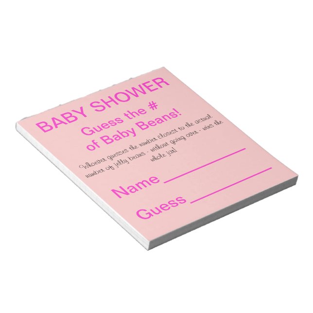 BABY SHOWER Guess Number of Baby Beans Game Pink Notepad (Angled)