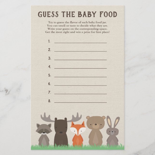 Baby Shower Guess the Baby Food Game Cards Flyer (Front)