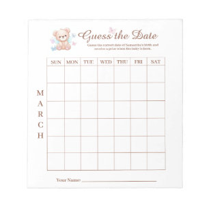 Baby Shower Guess the Date Game Activity Notepad