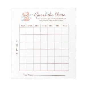 Baby Shower Guess the Date Game Activity Notepad