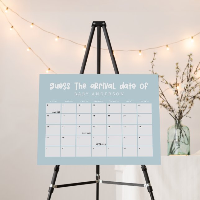 Baby shower guess the due date cute blue foam board (In Situ (Stand))