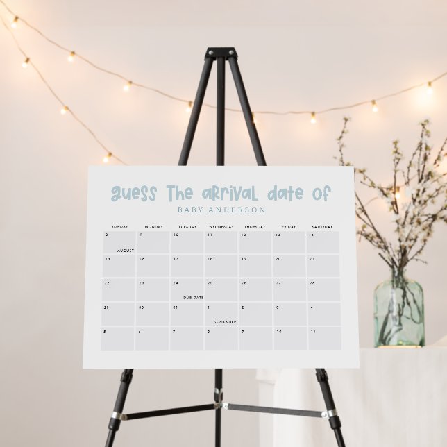 Baby shower guess the due date cute blue foam board (In Situ (Stand))