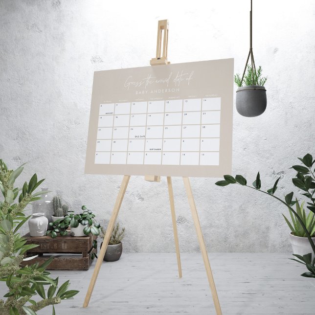 Baby shower guess the due date modern beige foam board (Creator Uploaded)