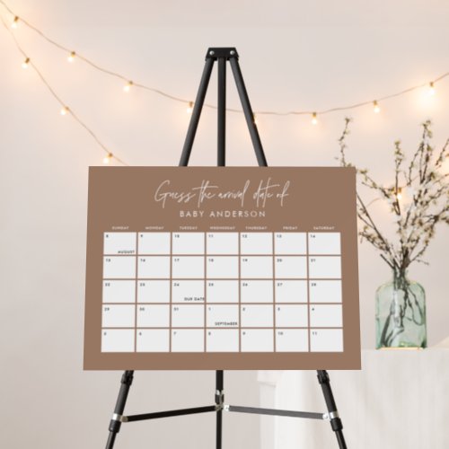 Baby shower guess the due date modern brown foam board