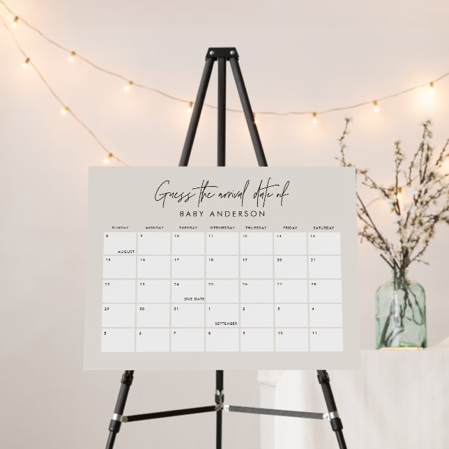 Baby shower guess the due date modern cream foam board (In Situ (Stand))