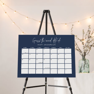 Baby shower guess the due date modern navy blue foam board
