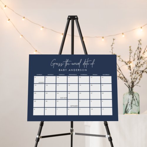 Baby shower guess the due date modern navy blue foam board