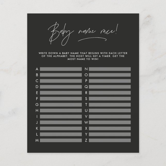 Baby shower guess the name modern black (Front)