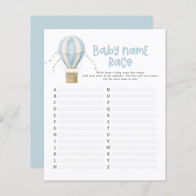 Baby shower guess the name modern hot air balloon (Front/Back)