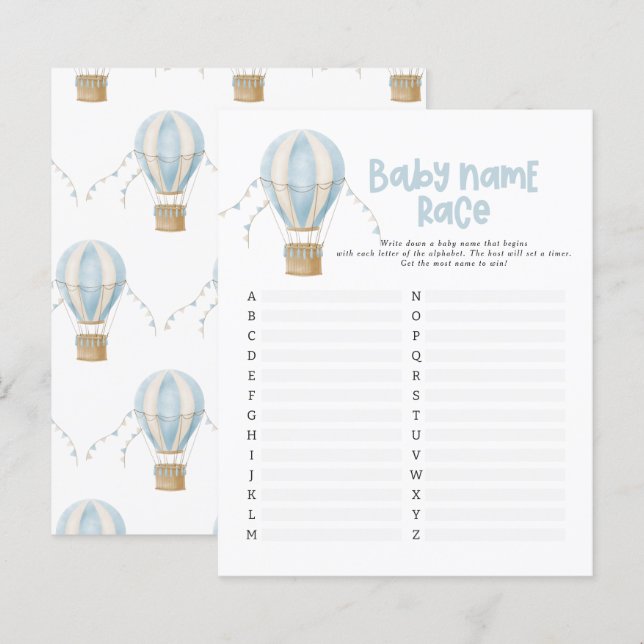 Baby shower guess the name modern hot air balloon (Front/Back)