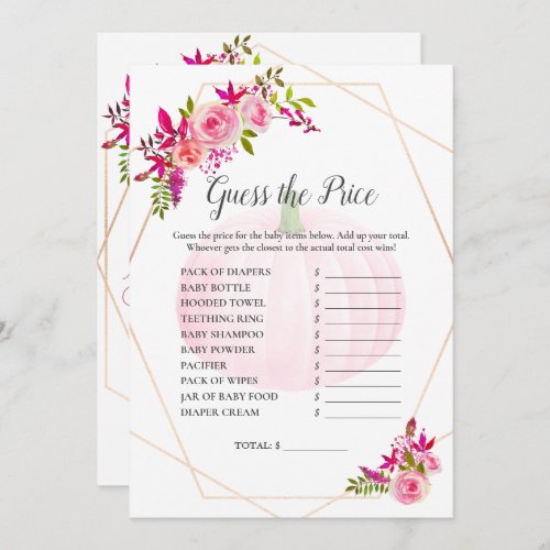 Baby Shower Guess the Price Game Pumpkin Florals Invitation