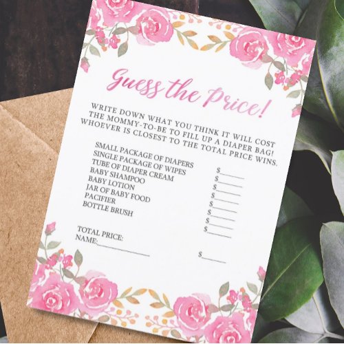 Baby Shower Guess the Price Pink Floral Game Card