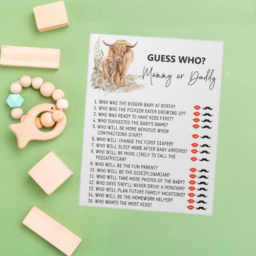 Baby Shower Guess Who Game Highland cow   Notepad