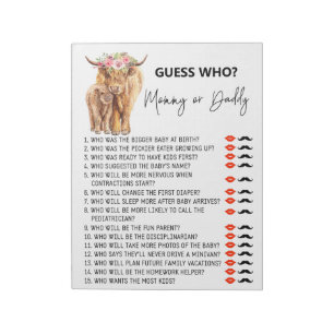 Baby Shower Guess Who Game Highland cow Notepad
