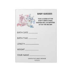 Baby Shower Guesses Game Watercolor clothes Notepad