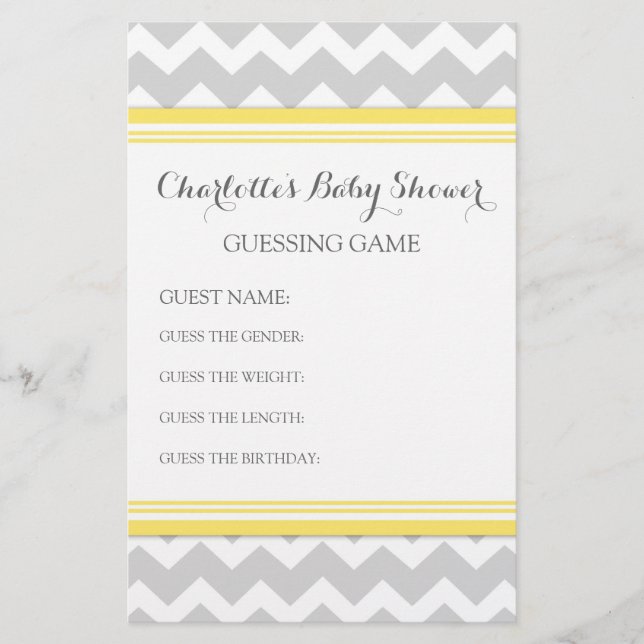 Baby Shower Guessing Game Grey Chevron (Front)