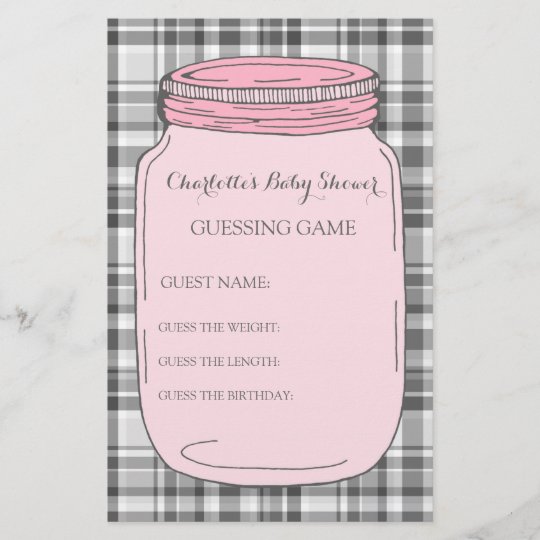 Baby Shower Guessing Game Pink Mason Jar Zazzle Com