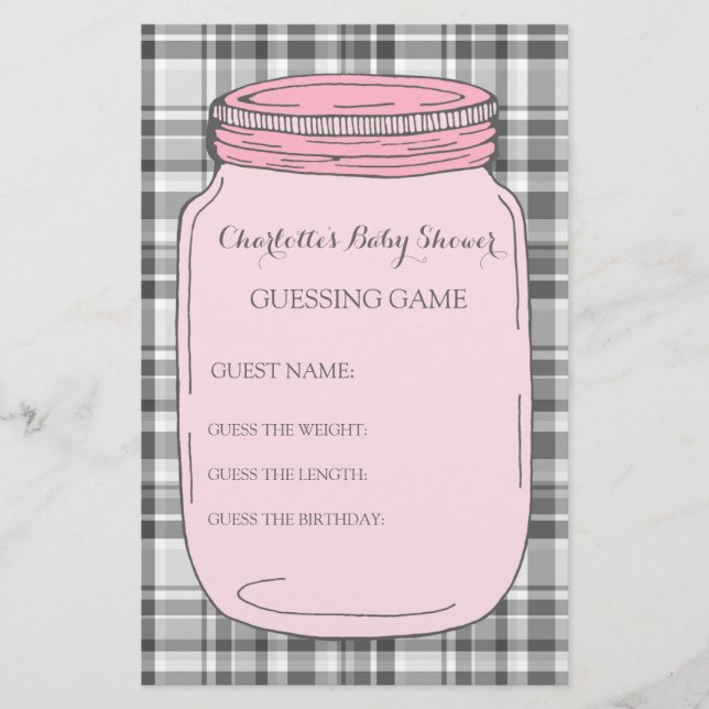 Baby Shower Guessing Game Pink Mason Jar (Front)