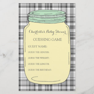 Baby Shower Guessing Game Yellow Mint Mason Jar Stationery