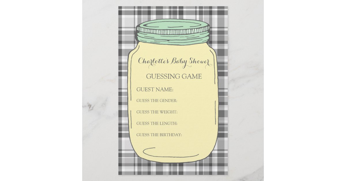 Baby Shower Guessing Game Yellow Mint Mason Jar Stationery | Zazzle